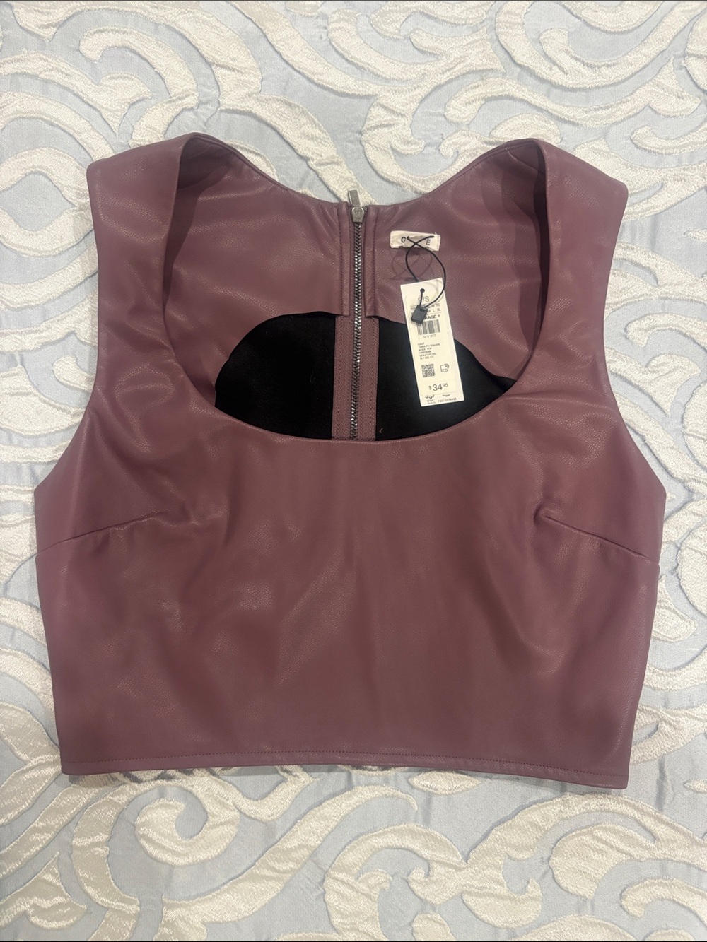 Garage Faux Leather Crop Tank in Plum